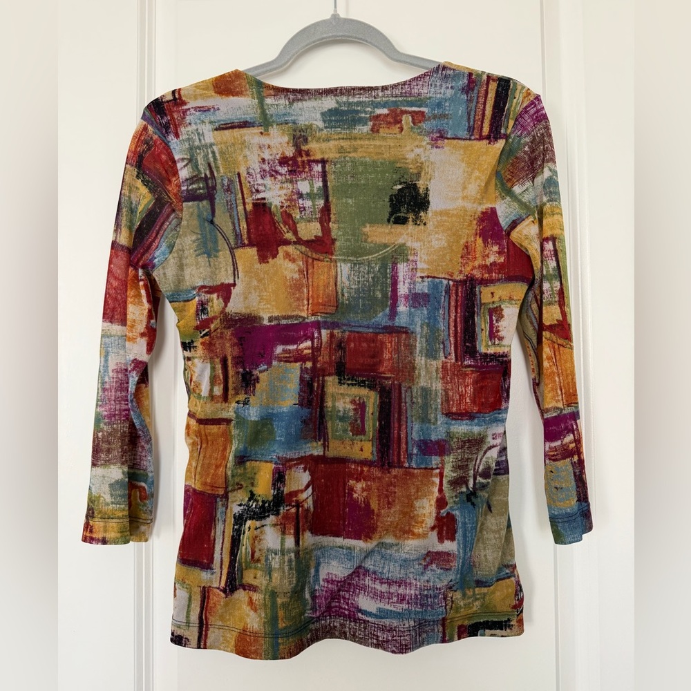 Chico's Multicolor Abstract Patchwork V-Neck Top - Picture 3 of 3